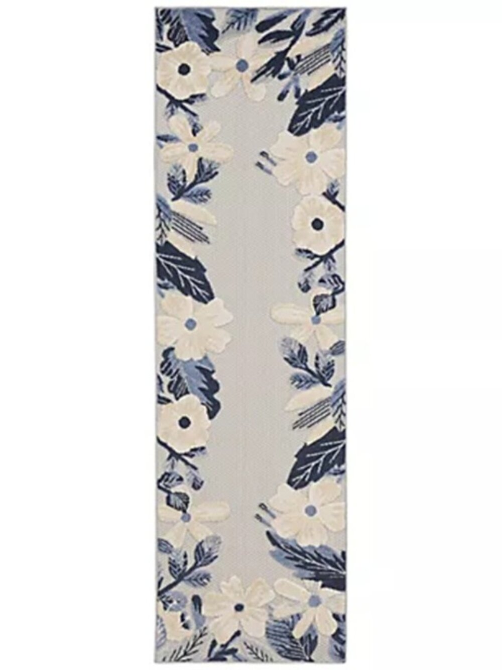 Nourison Modern Floral Border Indoor/Outdoor Runner Rug 2'2" x 7'6" Blue Multi